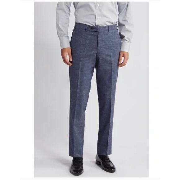 Ted Baker Karl Slim Fit 100% Wool Dress Pants, Micro Plaid Blue | 33 Short Unhem - Picture 2 of 14